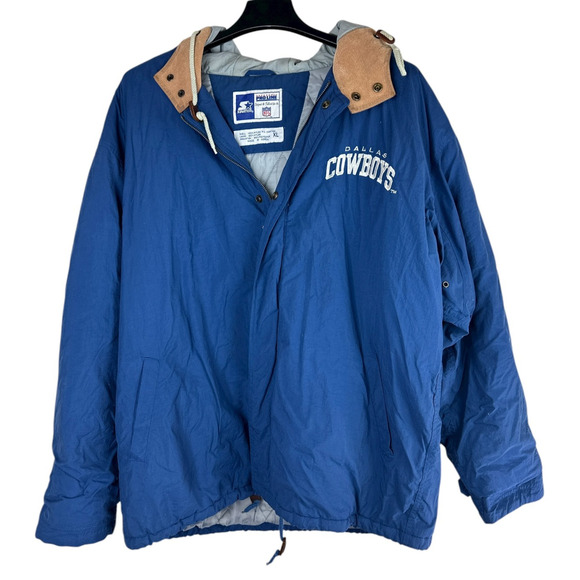 Vtg 90s Starter Pro Line Dallas Cowboys Hooded Jacket Mens XL Blue NFL Big Star - Picture 4 of 16